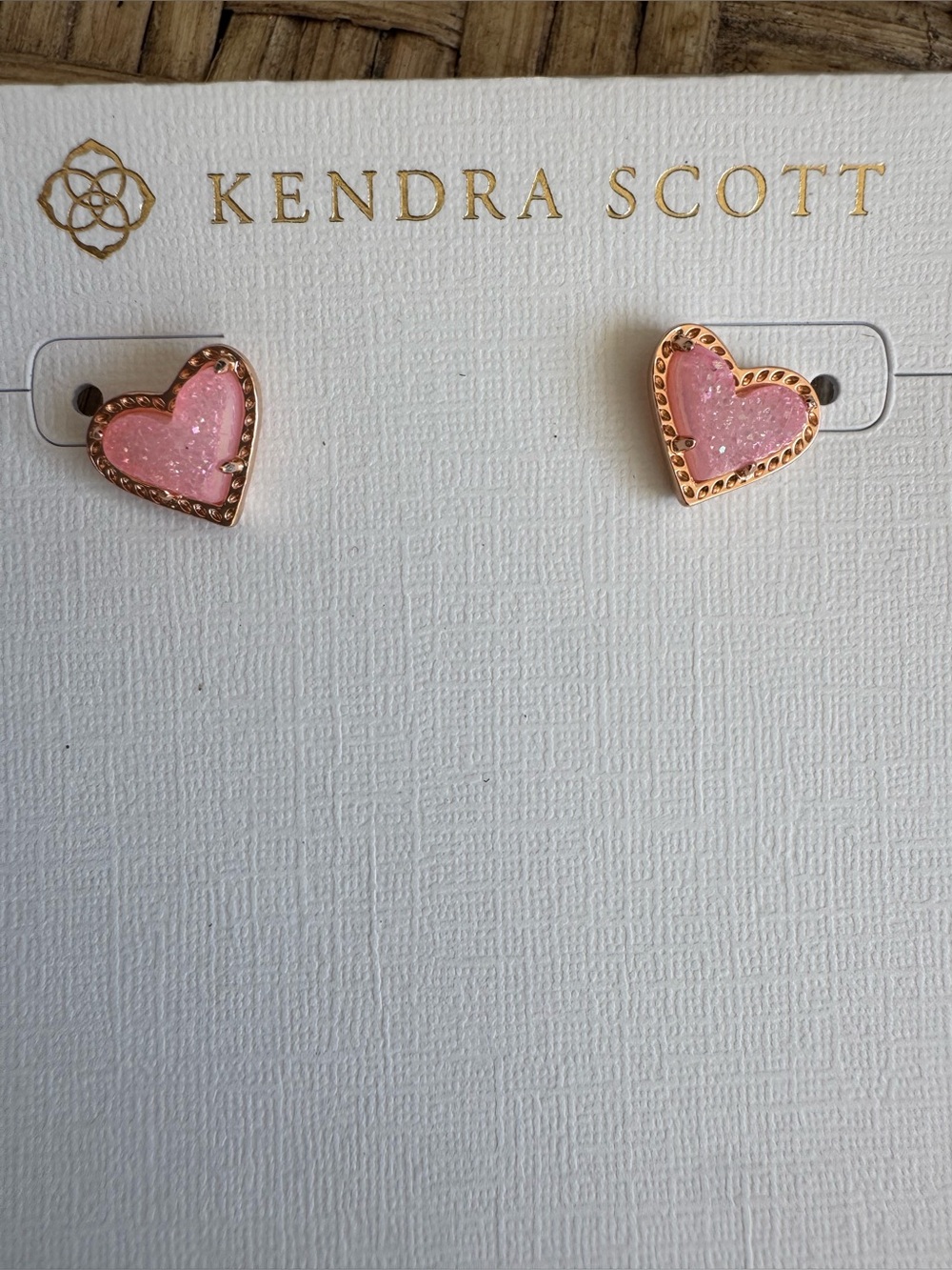 Kendra Scott Ari Heart Stud Earrings in Rose Gold & Pink Drusy